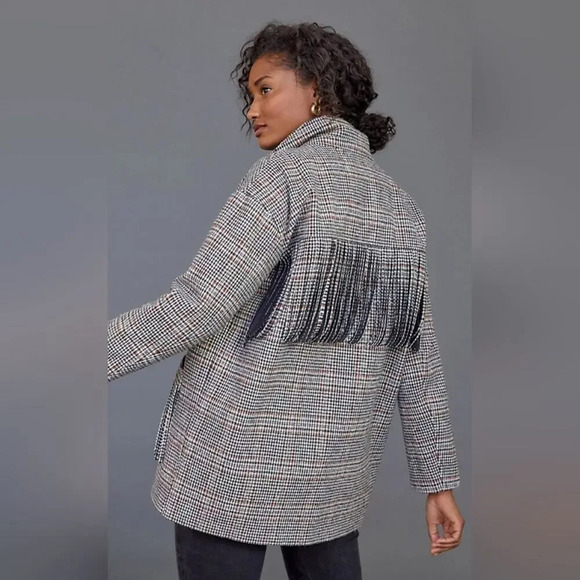 NWT Anthropologie Oversized Regan Fringed Shirt Jacket By Blank NYC sz M - Picture 4 of 8